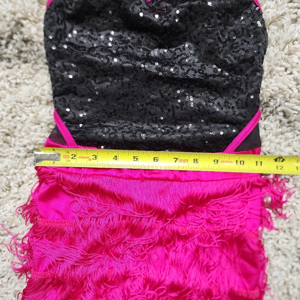 Weissman Showtime Forever Love Pink and Black Dance Costume with Fringe Size IC